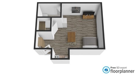 Floor plan for studio, 1 bath, 400 sqft